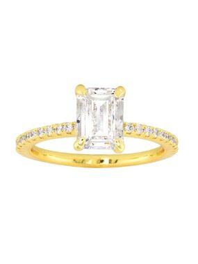 New Amanda Blu Emerald Cut CZ Cubic Zirconia Solitaire Gold Engagement Ring